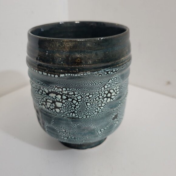 Vintage Japanese Raku Pottery Mug With Frog for Flower Arranging - Picture 1 of 4